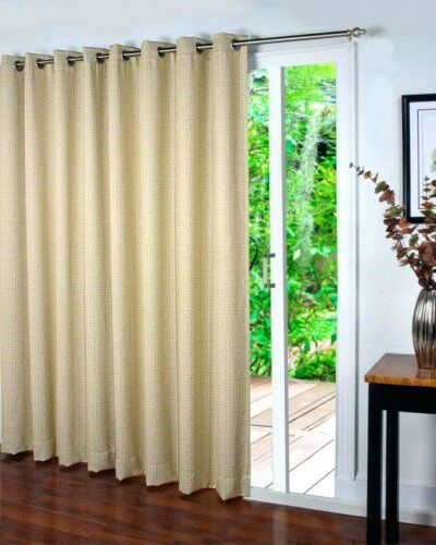 Curtains on sliding glass door.