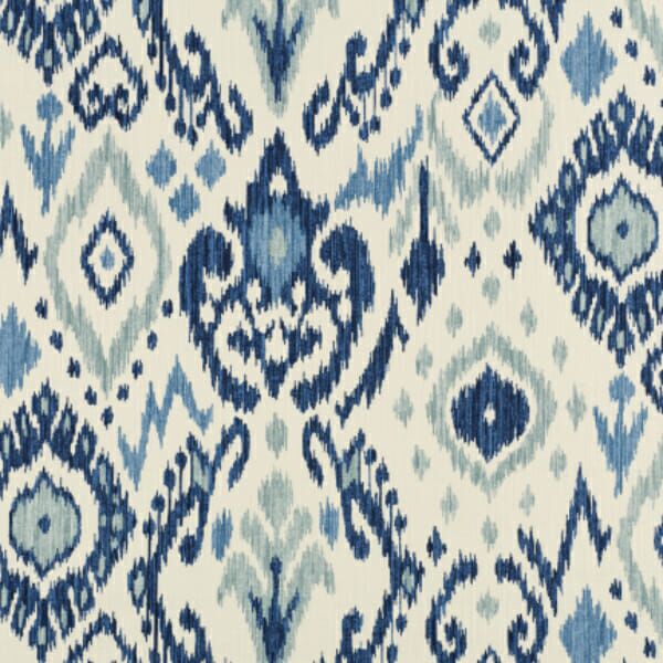 Blue ikat pattern drapes