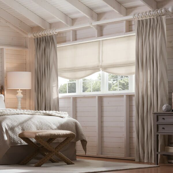 whimsical drapes with soft roman shades