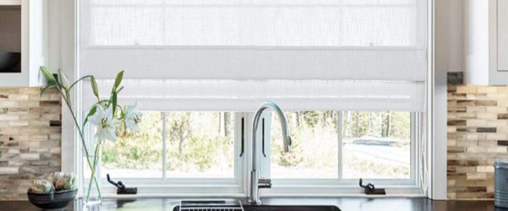 If you want a filtered light and soft appearance in your kitchen window – but don’t want treatments to weigh you down, consider using a fabric with a loose weave like linen.